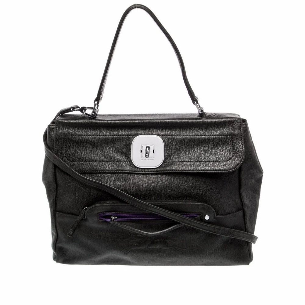 Longchamp Black Leather Satchel with Silver Accents